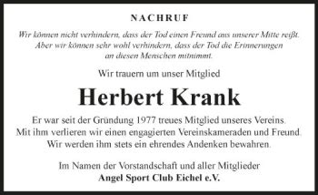 Traueranzeigen Von Herbert Krank Trauerportal Ihrer Tageszeitung