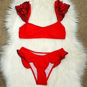 Swim New Sexy Red Ruffle Shoulders Bikini Set Swimsuit Poshmark