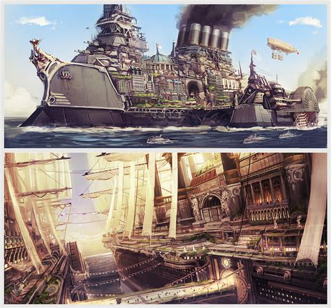 Artstation Victorian City Ship Sketches