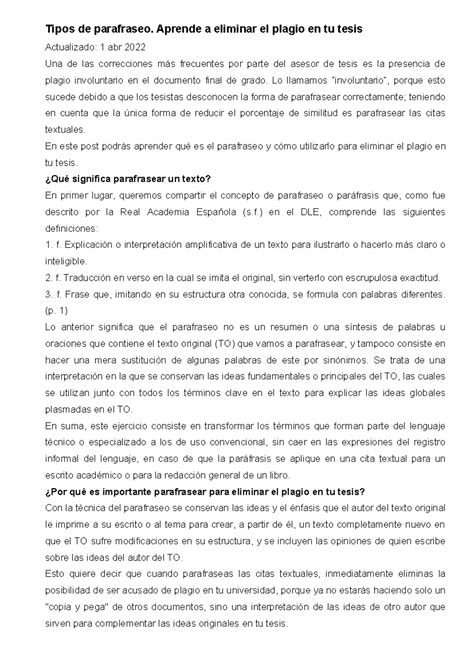 Tipos De Parafraseo Aprende A Eliminar El Plagio En Tu Tesis