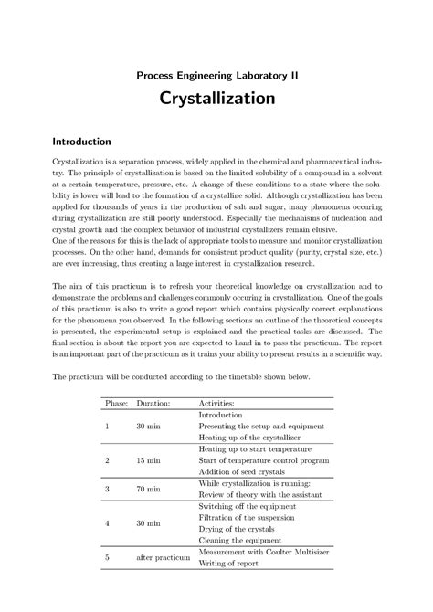 Crystallization Lab Report Process Engineering Laboratory Ii