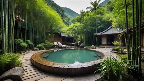 Premium Photo A Secluded Hot Spring Resort Surrounded By Lush Bamboo