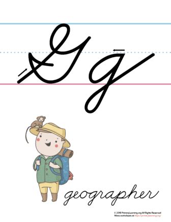 The Letter G In Cursive - Printable Poster | PrimaryLearning.Org