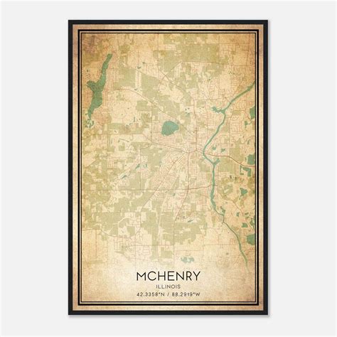 Vintage Mchenry Illinois Map Poster, Mchenry IL City Road Wall Art