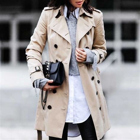 Classic Double Breasted Turtle Neck Womens Beige Trench Coat Sunifty