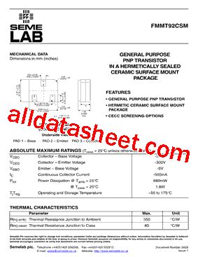 FMMT92CSM 07 Datasheet PDF Seme LAB