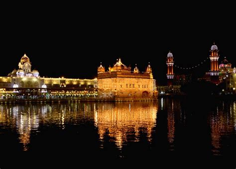 Golden Temple decorated with lights on the eve of the Diwali festival