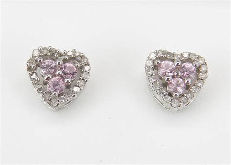 Pink Sapphire And Diamond Heart Stud Earrings Halo Studs Earring 14k