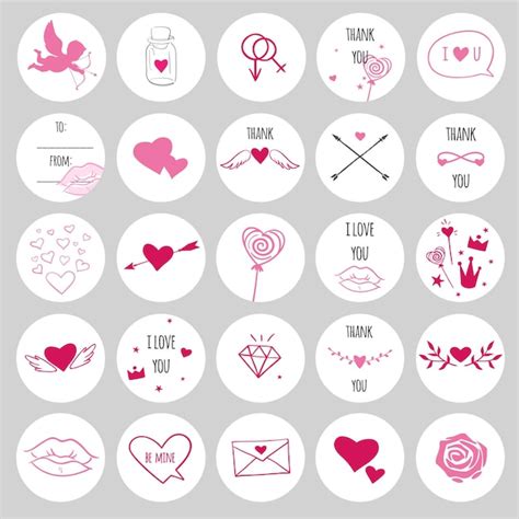 Premium Vector Set Of Round Stickers For Valentines Day Romantic