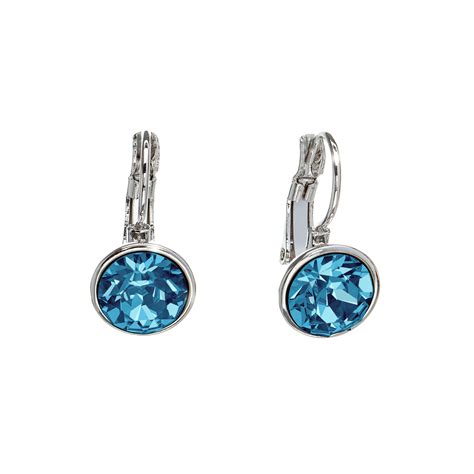 Boucles D Oreilles Aigue Marine En Cristal Autrichien Vintage En Argent