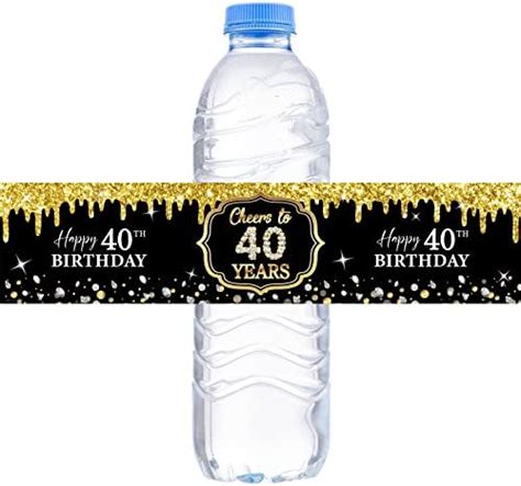 Wowopa 32pcs Cheers To 40 Years Water Bottle Labels Happy 40th Birthday Labels