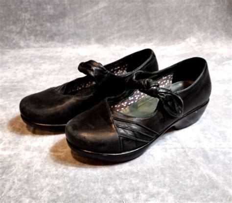 Dansko Black Chunky Sole Mary Jane Leather Bow Womens Size