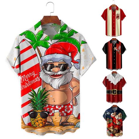 Hawaiian Shirt Mens Christmas Santa Claus Party Aloha Holiday Beach