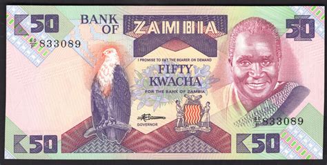 Zambia Bank Of Zambia 50 Kwacha 1986 88 Wpm 28 Unc M Veissid