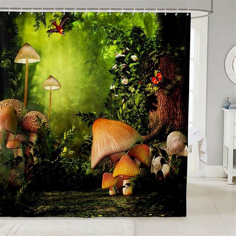 Yst Kids Mushroom Fabric Shower Curtainmagical Forest Wonderland