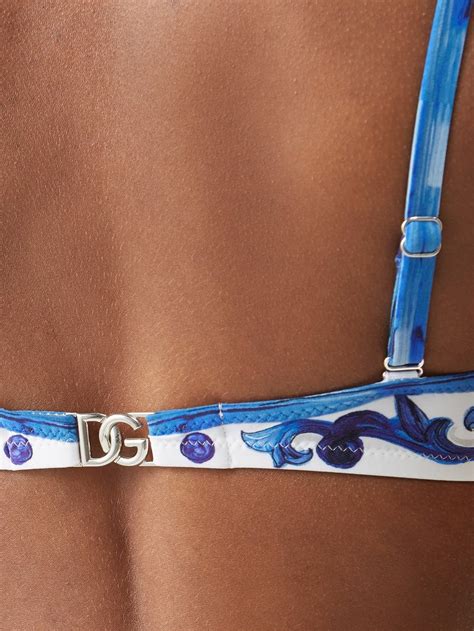 Dolce And Gabbana Majolica Print Balconette Bikini In Blue Endource