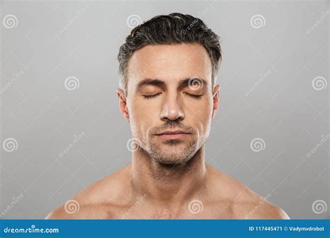 Handsome Concentrated Mature Man Eyes Closed Stock Image Image Of