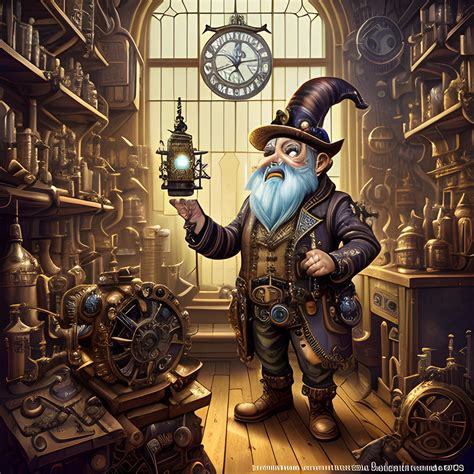 A Steampunk Inspired Digital Illustration Of A Gnome Inventor In