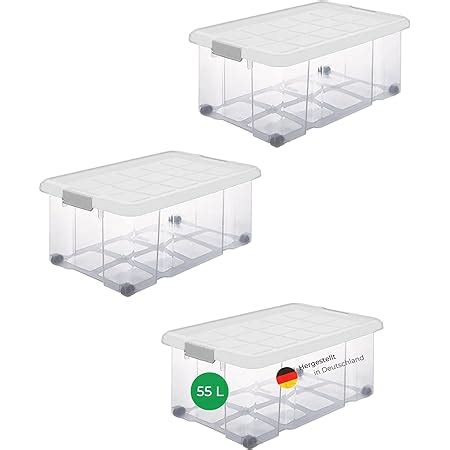 Novaliv 3x Aufbewahrungsboxen mit Deckel Groß 55L transparente Nestbar