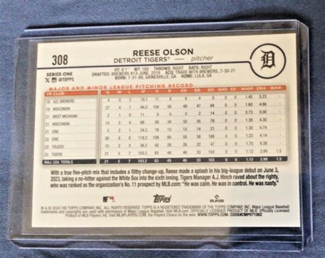 Reese Olson Auto Rookie Card Rc Topps Series Baseball