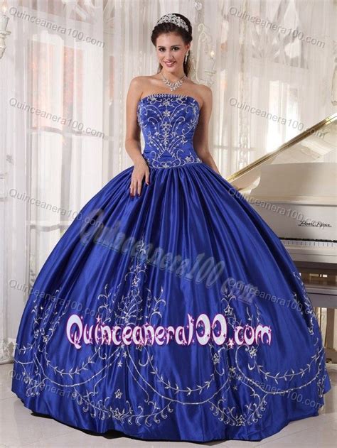 Royal Blue Ball Gown Strapless Sweet Dress With Embroidery