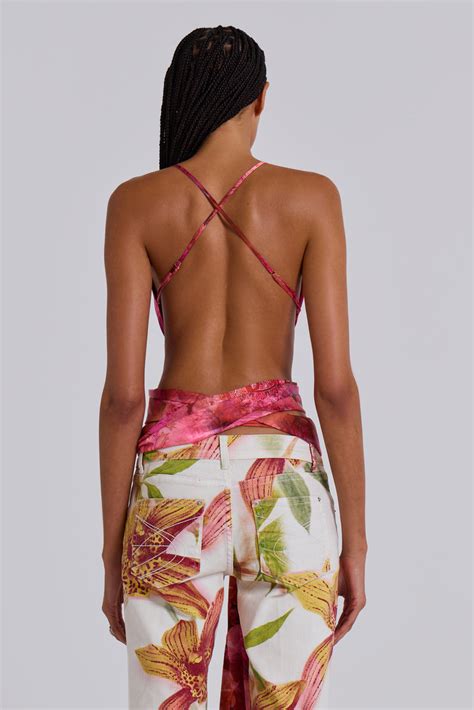 Ayla Satin Backless Plunge Wrap Top In Rosa Jaded London Lucia