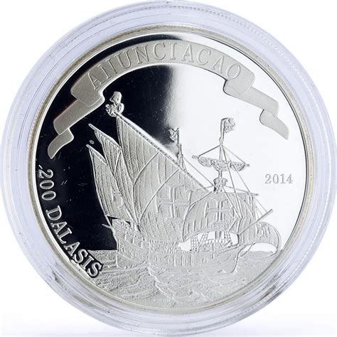 Gambia 200 Dalasis Seafaring Anunciacao Ship Clipper Proof Silver Coin