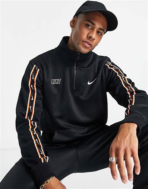 Nike Repeat Pack Poly Knit Half Zip Sweat In Black And Gold Asos