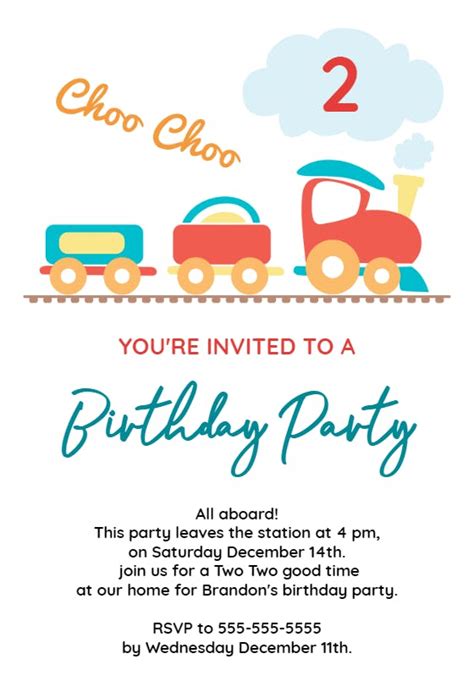 2nd Birthday Party Train Birthday Invitation Template Free Greetings Island