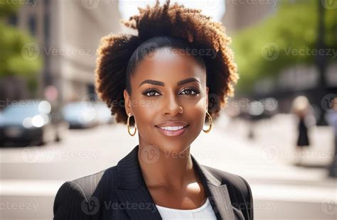 AI Generated Stylish 30 Yo Black Woman In Office Attire Big City