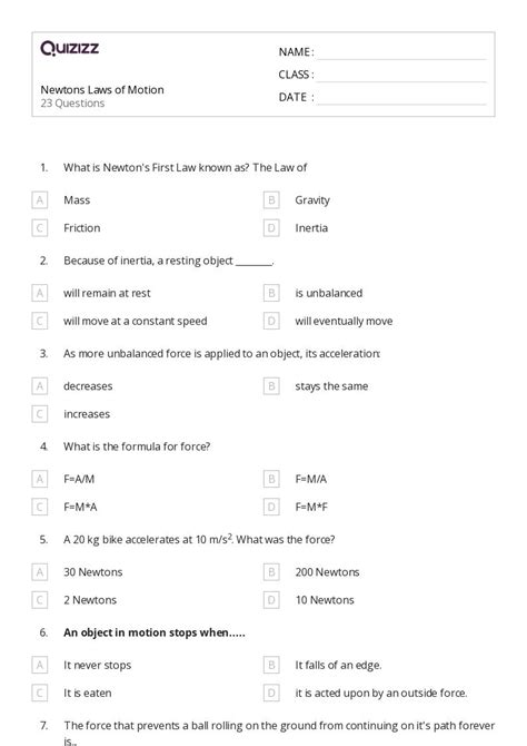 50+ newtons first law mass and inertia worksheets for 12th Class ...