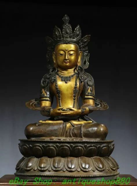 Old Tibetan Bronze Gold Sit Lotus Kwan Yin Guanyin Quanyin