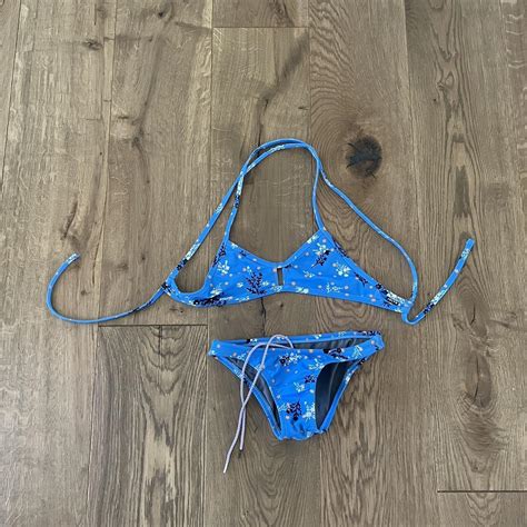 Jolyn Blue Floral Triangle Bikini Set Depop