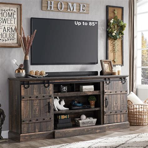 Okd 75 Wide Farmhouse Barn Door Tv Stand For Tvs Up To 85 Entertainment Center With Storage