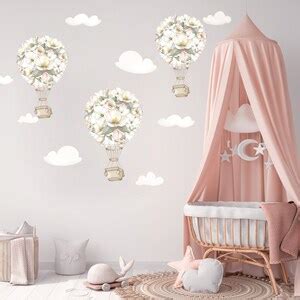 Hot Air Balloon Nursery Wall Decal Floral Air Balloon Whimsical Wall Sticker Baby Girl Room