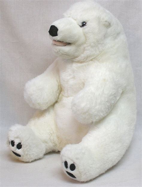 Vintage Stuffed Plush White Polar Bear Toy Labeled Sea World