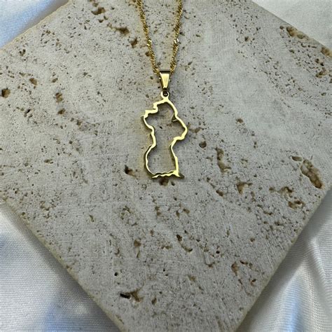 18K Gold Plated Guyana Map Charm Chain Guyana Map Outline Charm