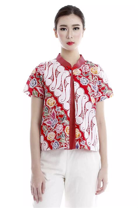 Jual Dhievine Batik Papilon Encim Merah Blouse Batik Original 2025
