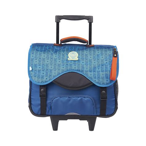 AUCHAN Cartable à roulettes 41 cm CM1 CM2 bleu avec breloque RETRO