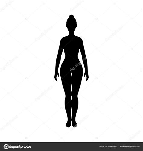 Woman Figure Standing Black Silhouette Front View Female Body Vector