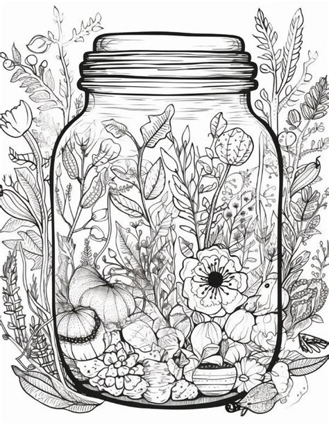 64 Life Inside Jar Printable Coloring Pages For Adults Grayscale Colo