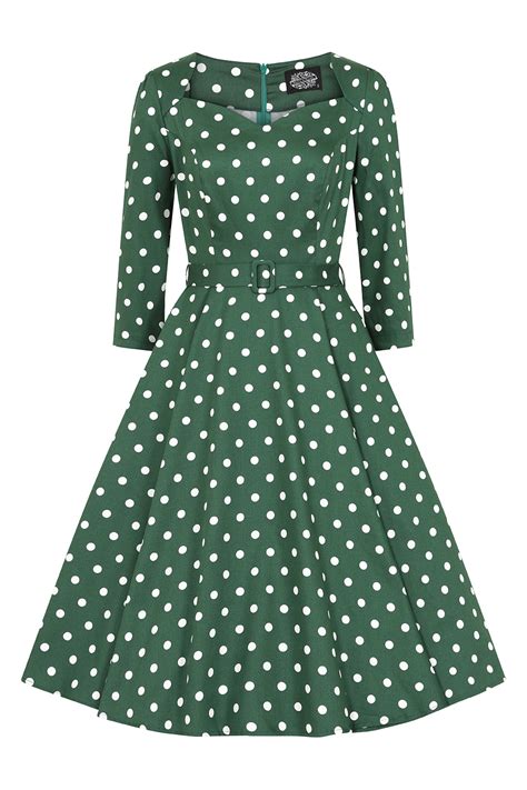 Kylie Green Polka Dot Swing Dress In Plus Size Hearts Roses London