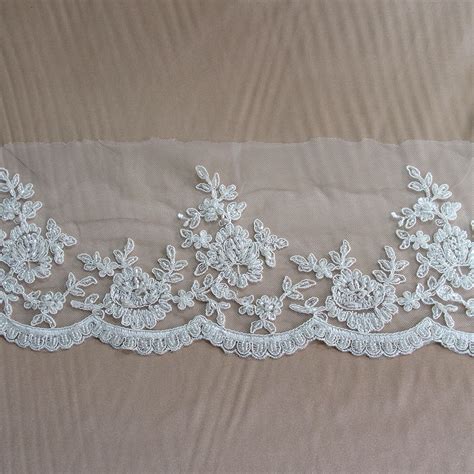 White Lace Trim Floral Beaded Embroidered White Lace Trimming Bridal