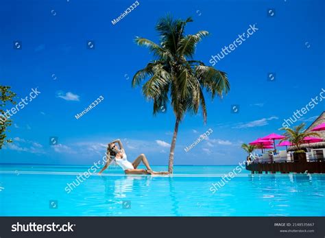 Elegant Sexy Woman White Bikini On Stock Photo 2148535667 Shutterstock