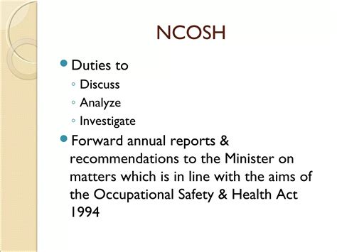 Occupational Safety And Health Act 1994 Act 514 Ppt