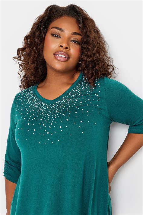 Yours Plus Size Teal Blue Stud Embellished Swing Top Yours Clothing