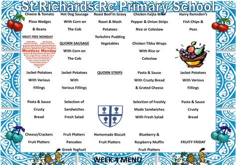 School Dinner Menu St Richards Rc Primary School