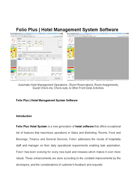 Folio Plus - Hotel Management System Software | PDF | Desktop Computer ...