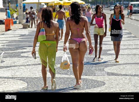 Bikini Girls In Copacabana Rio De Janeiro Stock Photo Alamy