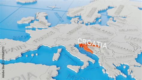 Croatia Highlighted On A White Simplified D World Map Digital D